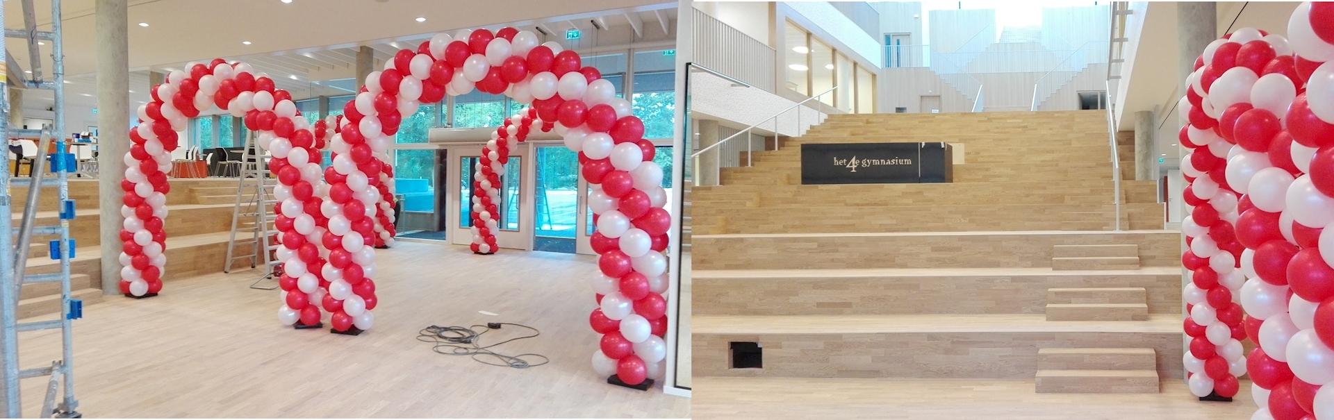 ballonnen bogen rood met wit opening school amsterdam 4e gymnasium
